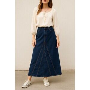 Vintage Y2K Denim Maxi Skirt Size 14 A-Line High Waist Long Jean Skirt 90s 2000s